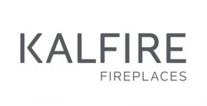 Das Bild zeigt das Logo von Kalfire Fireplaces mit dem Wort "KALFIRE" in fetten, modernen Großbuchstaben über dem kleineren Wort "FIREPLACES", alles in einer klaren, serifenlosen Schrift auf weißem Hintergrund.